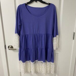 Women's Lace Shirt Midi Summer Dress. Blue. Medium. Comfy. Casual. Streetwear.